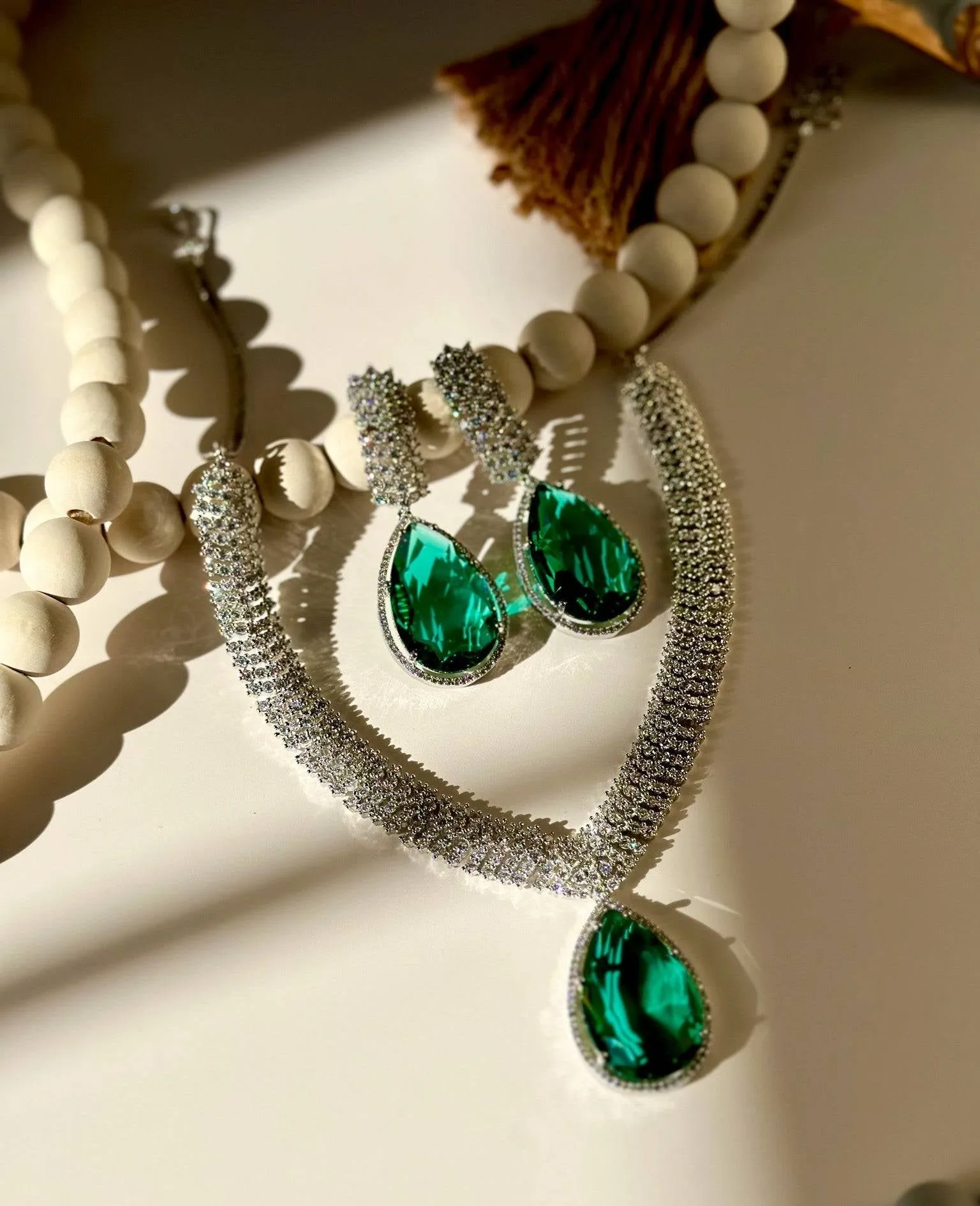 Sharmine - Pave Silver Diamanté Accent Necklace Set