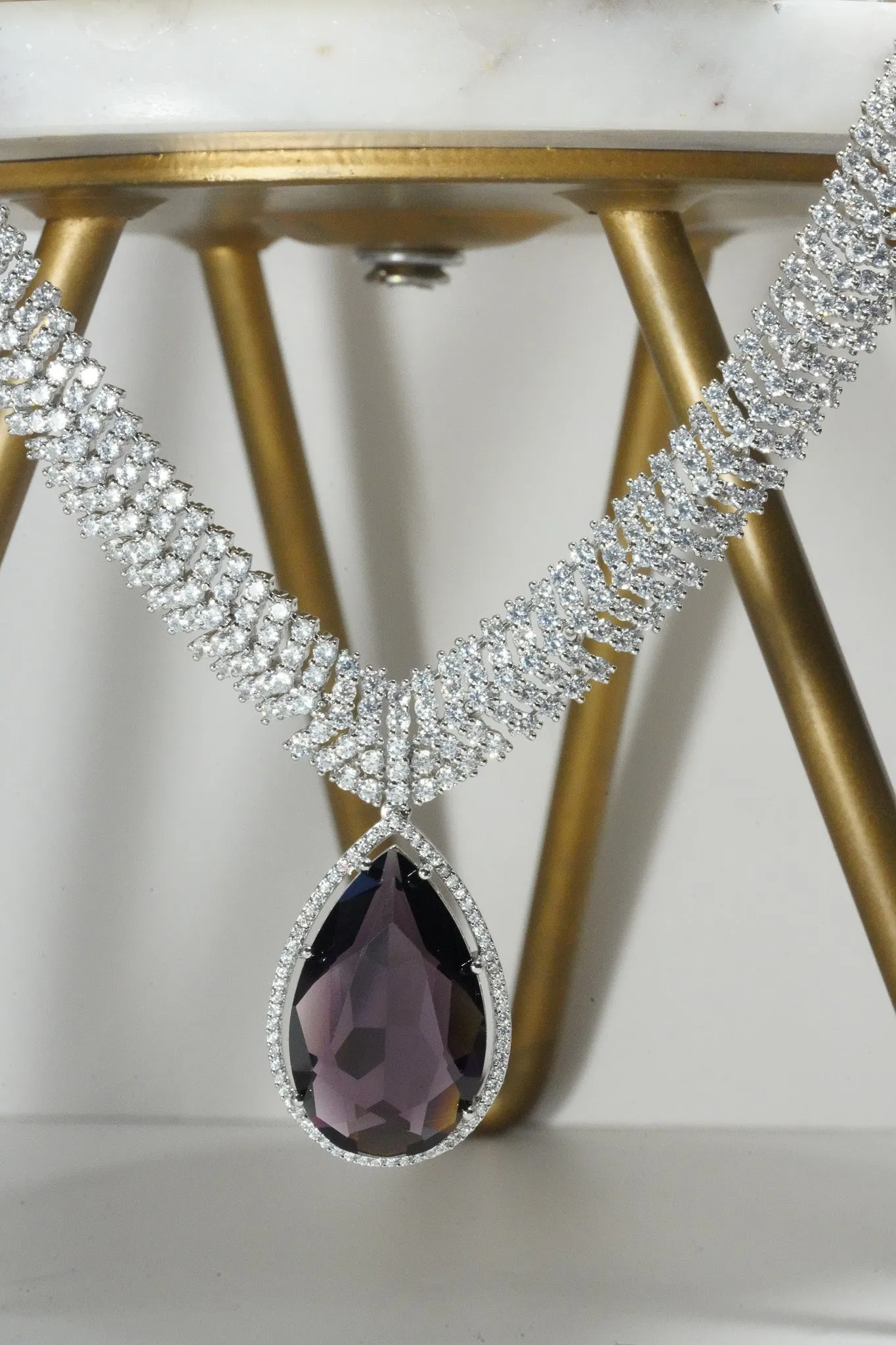 Sharmine - Pave Silver Diamanté Accent Necklace Set