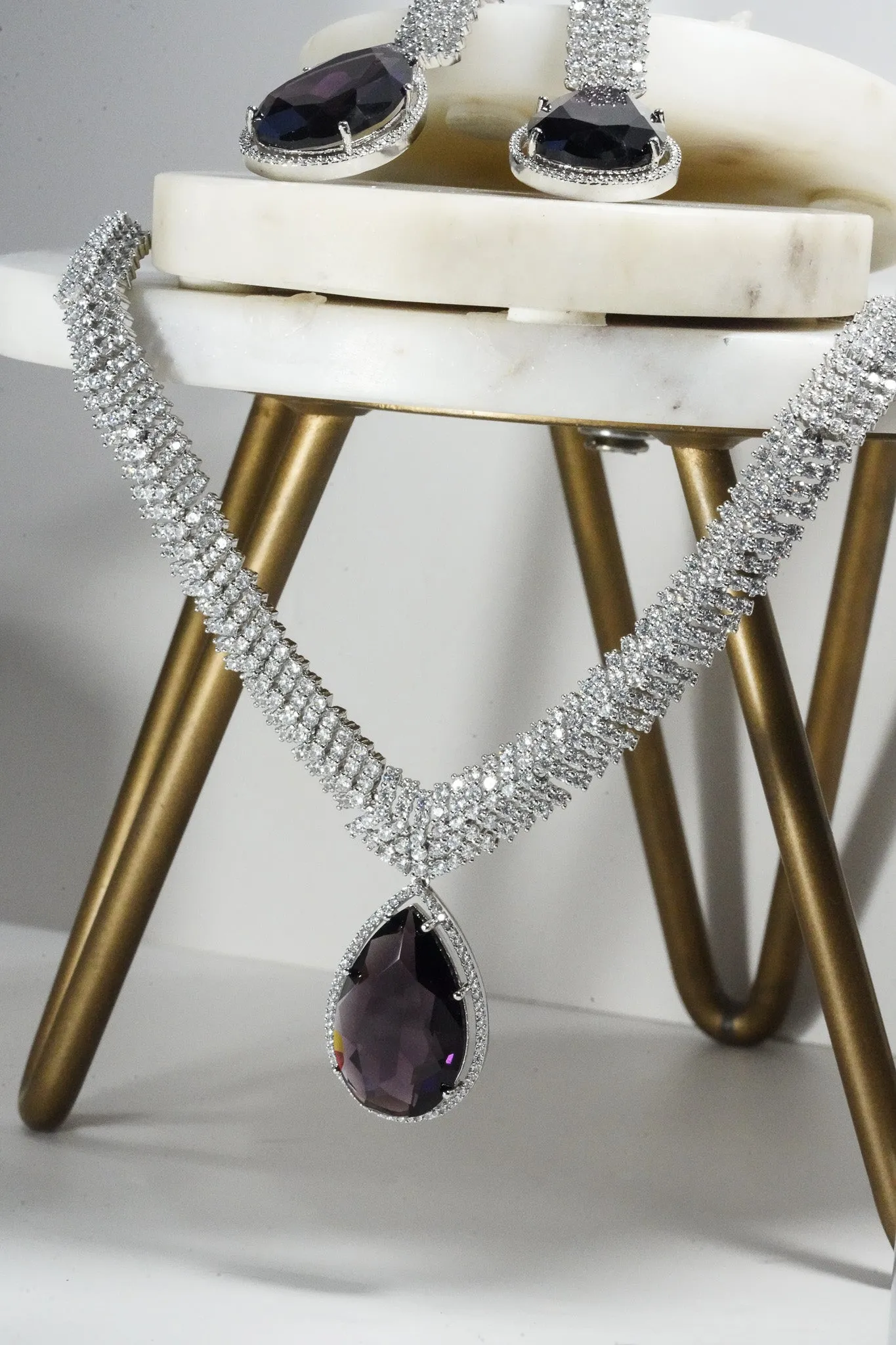 Sharmine - Pave Silver Diamanté Accent Necklace Set
