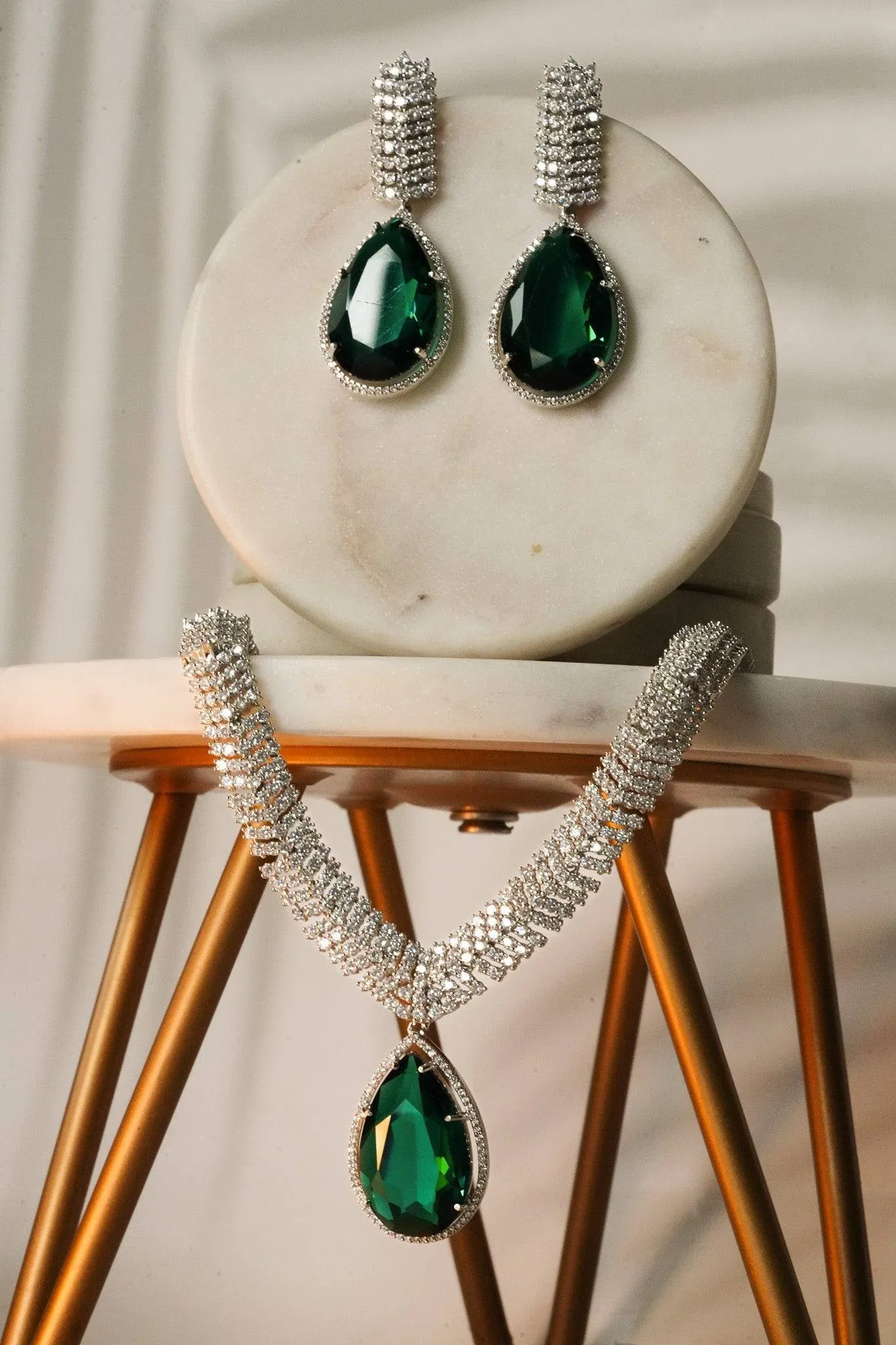 Sharmine - Pave Silver Diamanté Accent Necklace Set