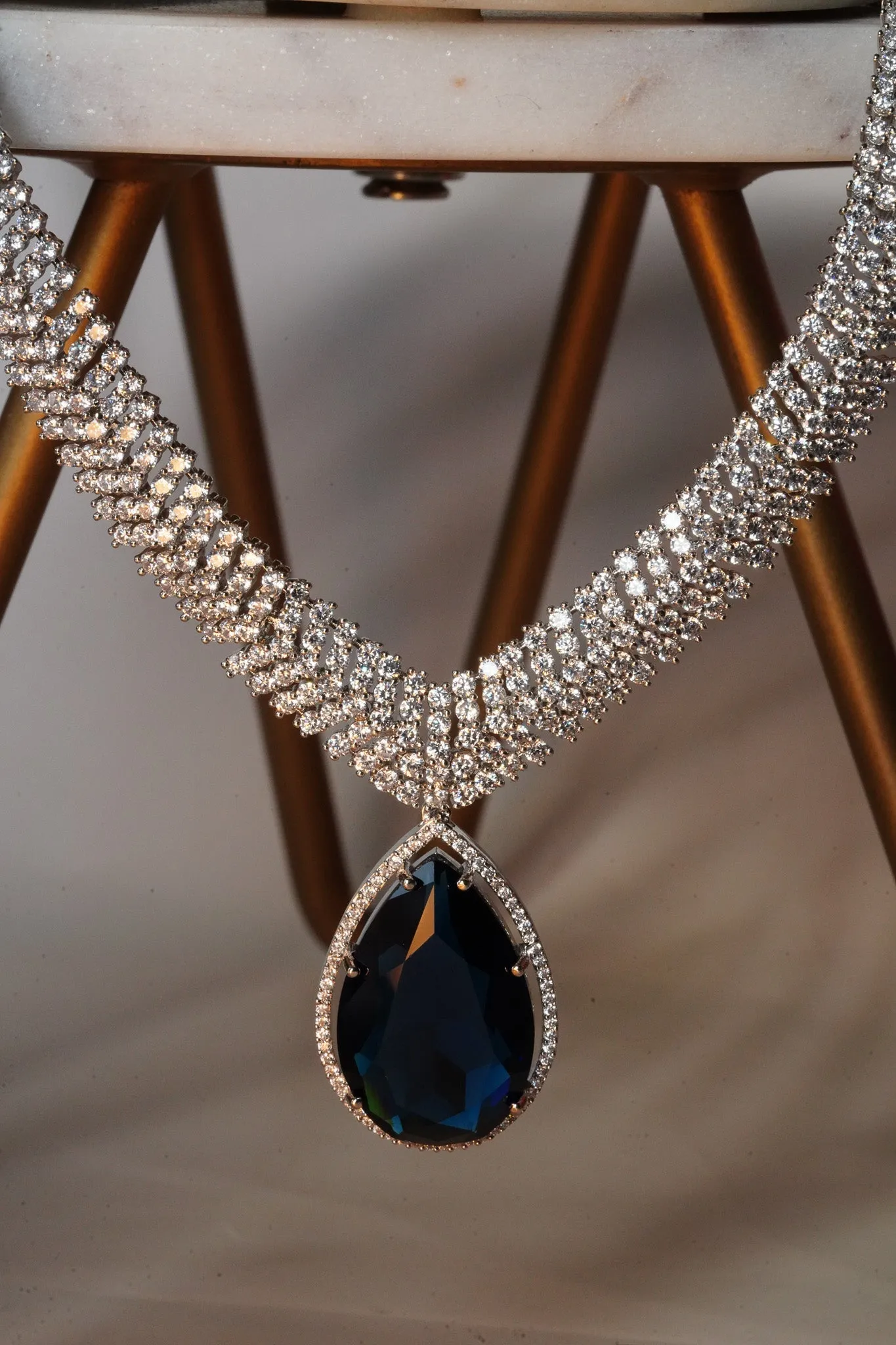 Sharmine - Pave Silver Diamanté Accent Necklace Set