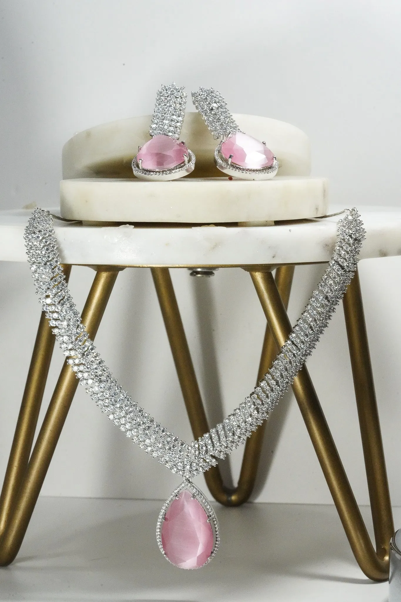 Sharmine - Pave Silver Diamanté Accent Necklace Set
