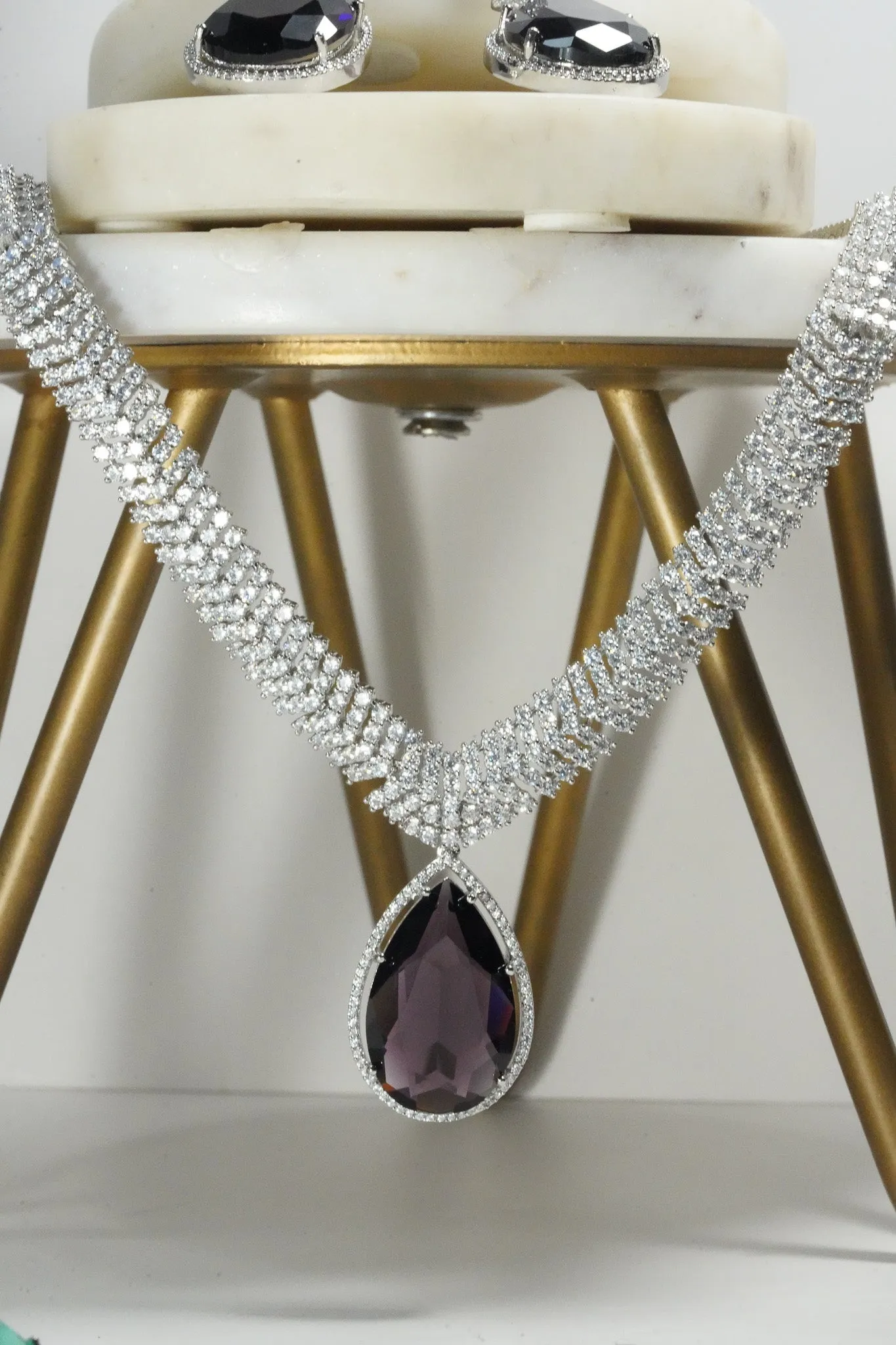 Sharmine - Pave Silver Diamanté Accent Necklace Set