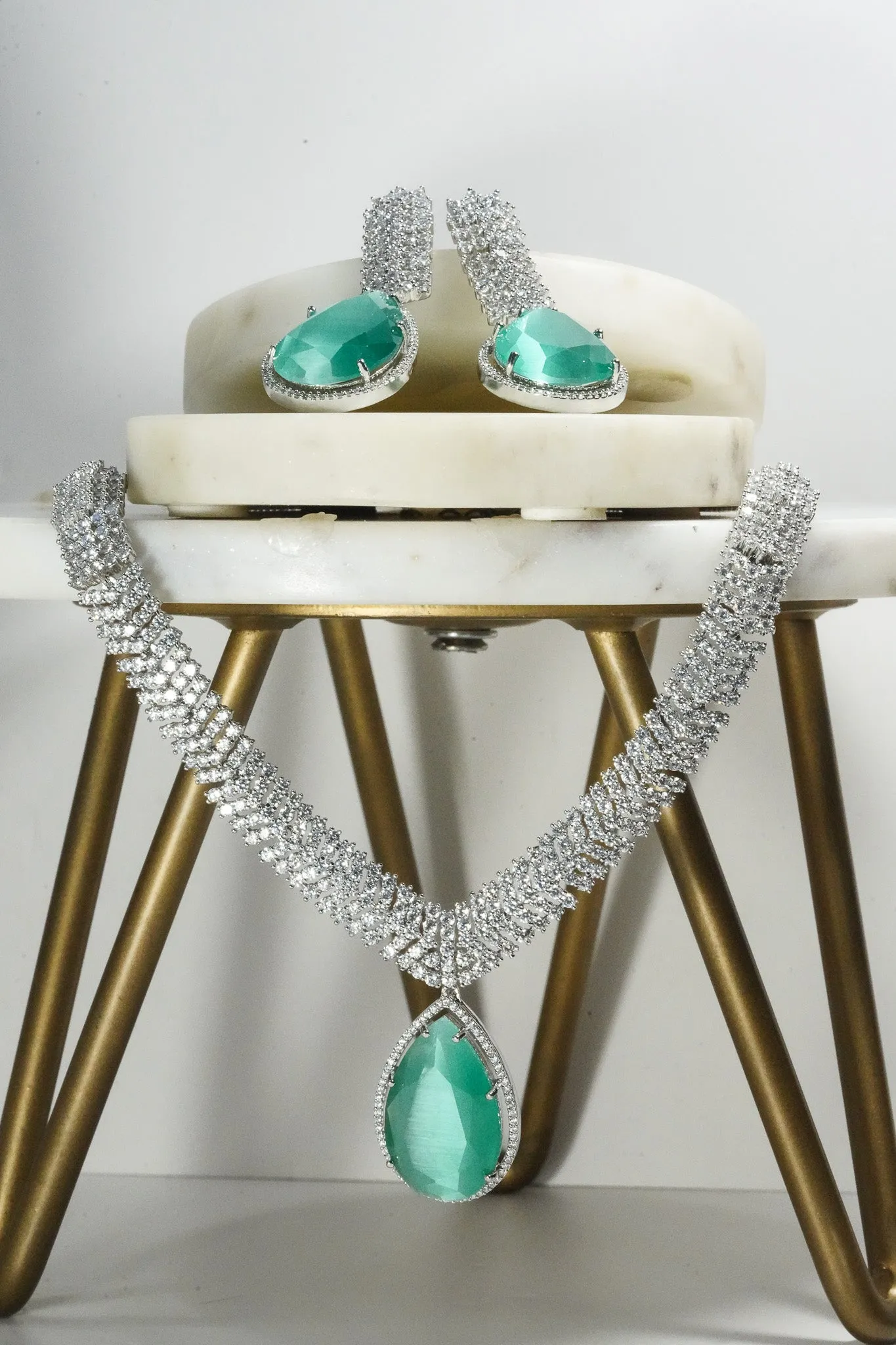 Sharmine - Pave Silver Diamanté Accent Necklace Set