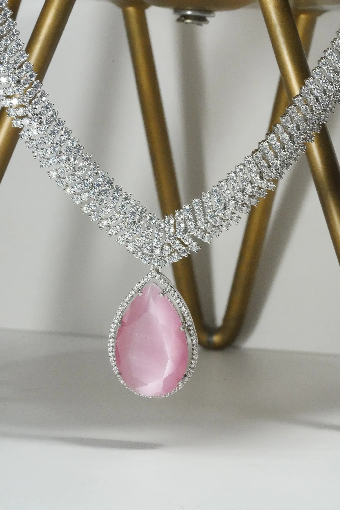 Sharmine - Pave Silver Diamanté Accent Necklace Set