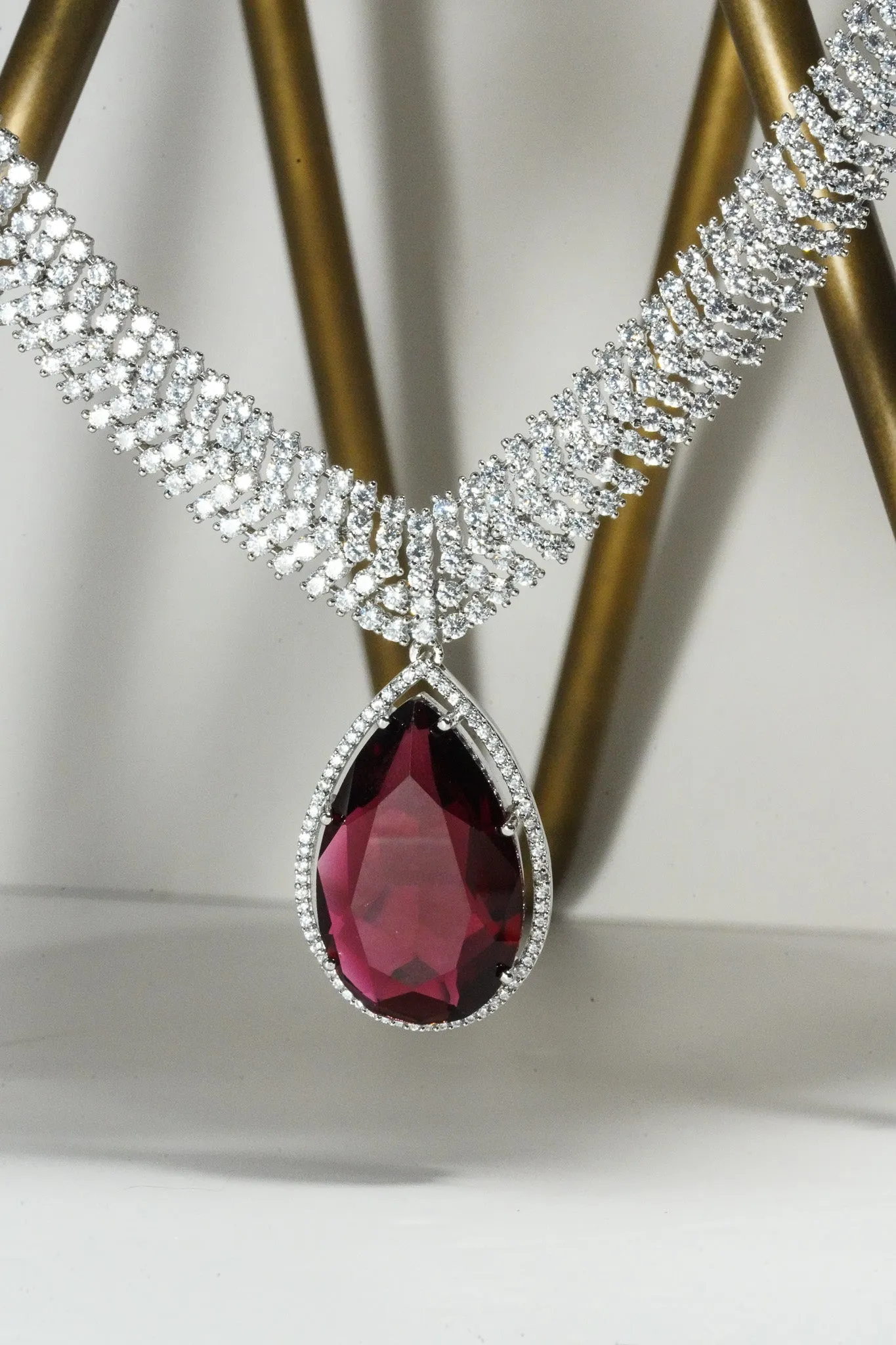 Sharmine - Pave Silver Diamanté Accent Necklace Set