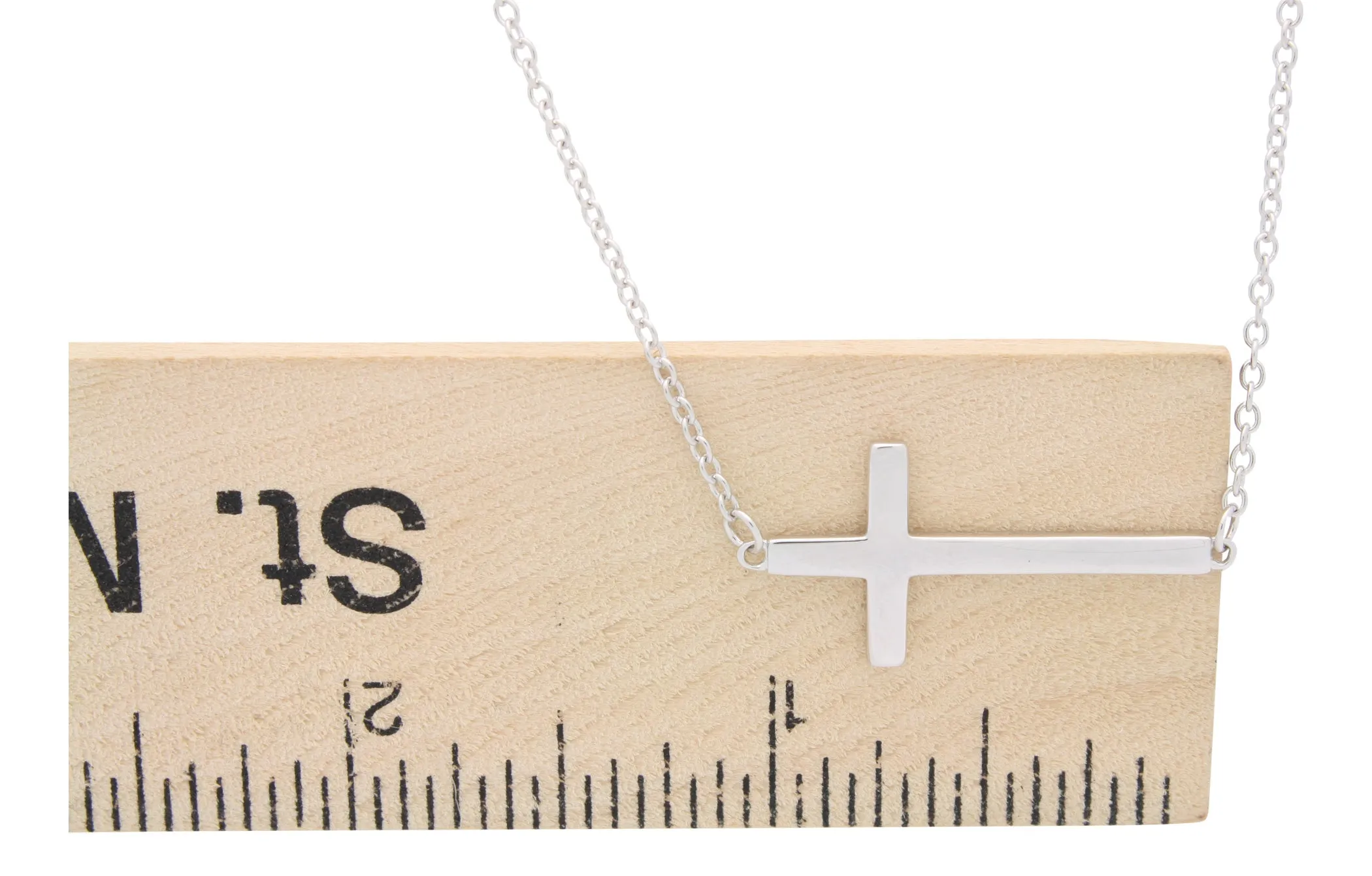 Sideways Cross Necklace in Solid Sterling Silver With Gift Set
