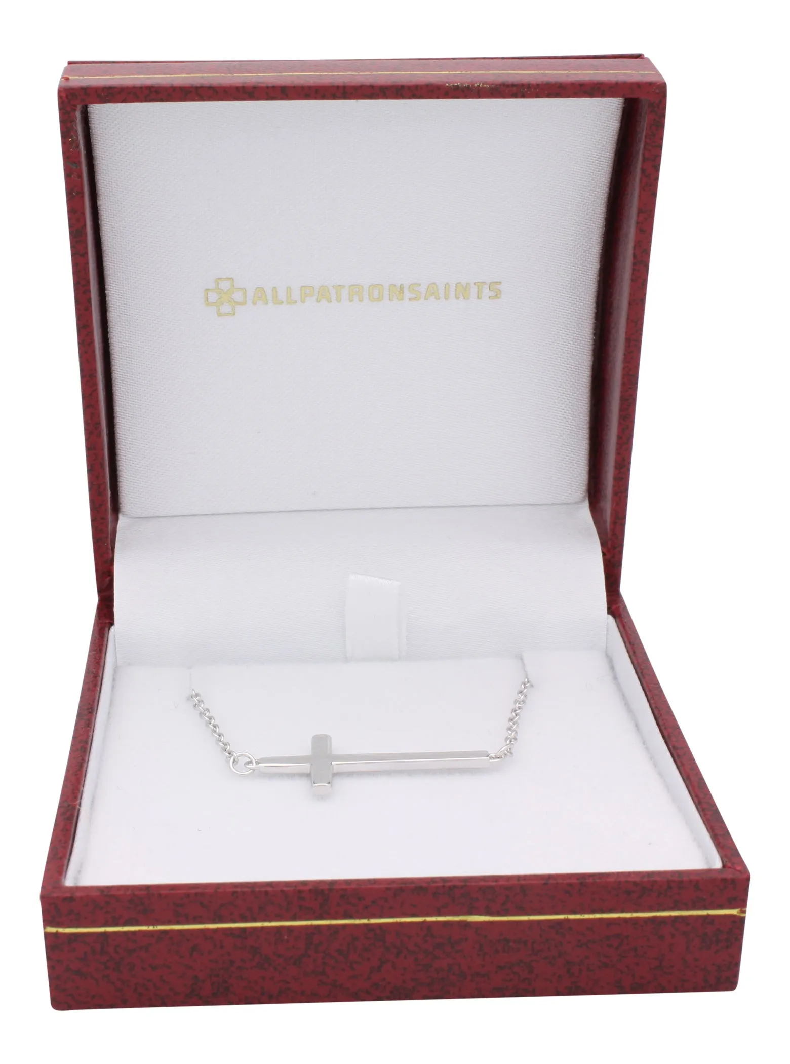 Sideways Cross Necklace in Solid Sterling Silver With Gift Set