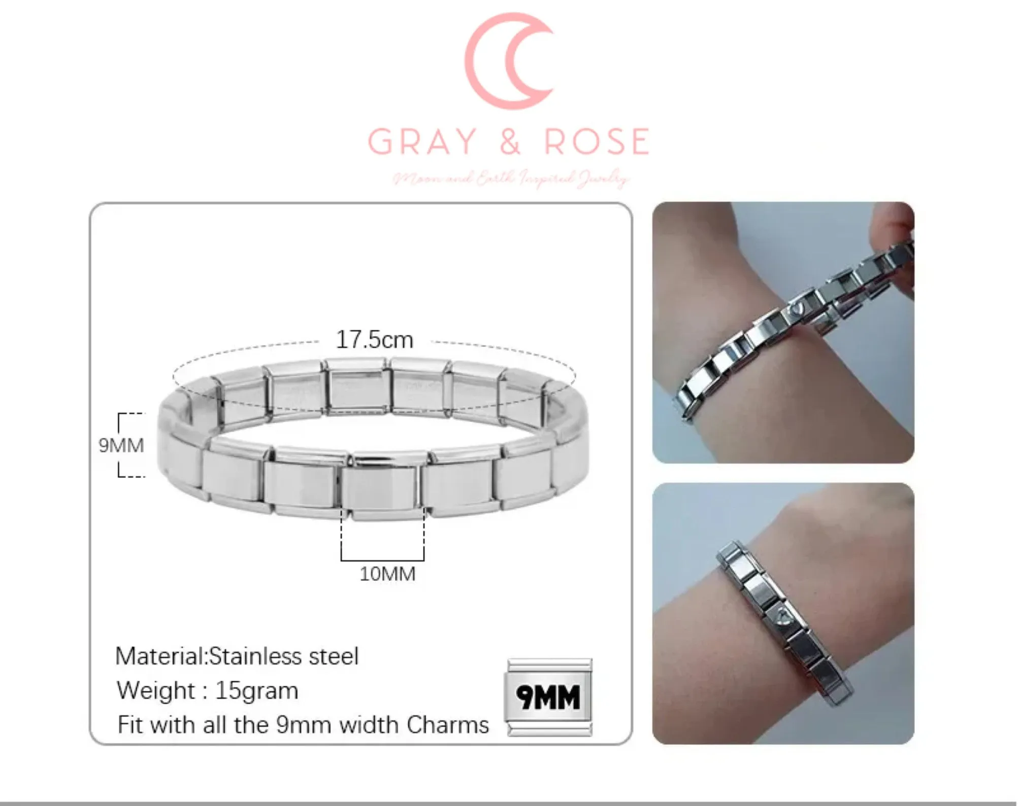 Silver and Gold Italian Charm Bracelet