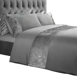 Silver Crushed Velvet Panel Duvet Cover and Pillowcase Set