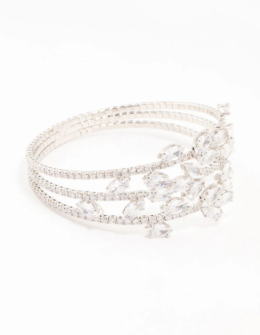 Silver Marquise Cubic Zirconia Floral Wrist Cuff