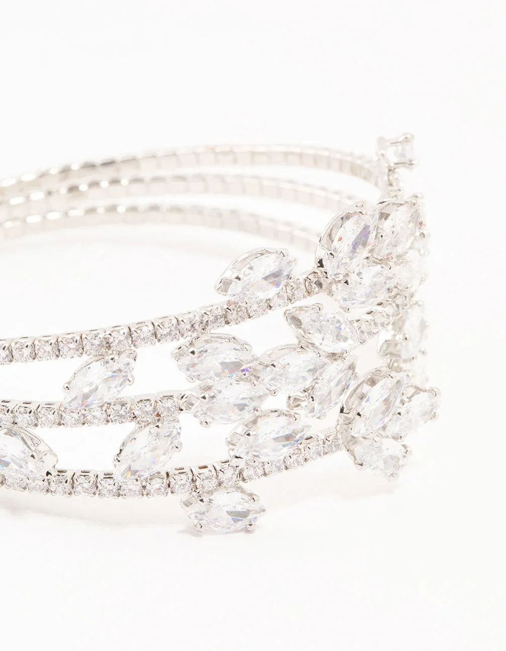 Silver Marquise Cubic Zirconia Floral Wrist Cuff