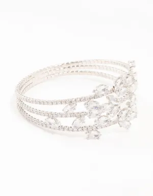 Silver Marquise Cubic Zirconia Floral Wrist Cuff