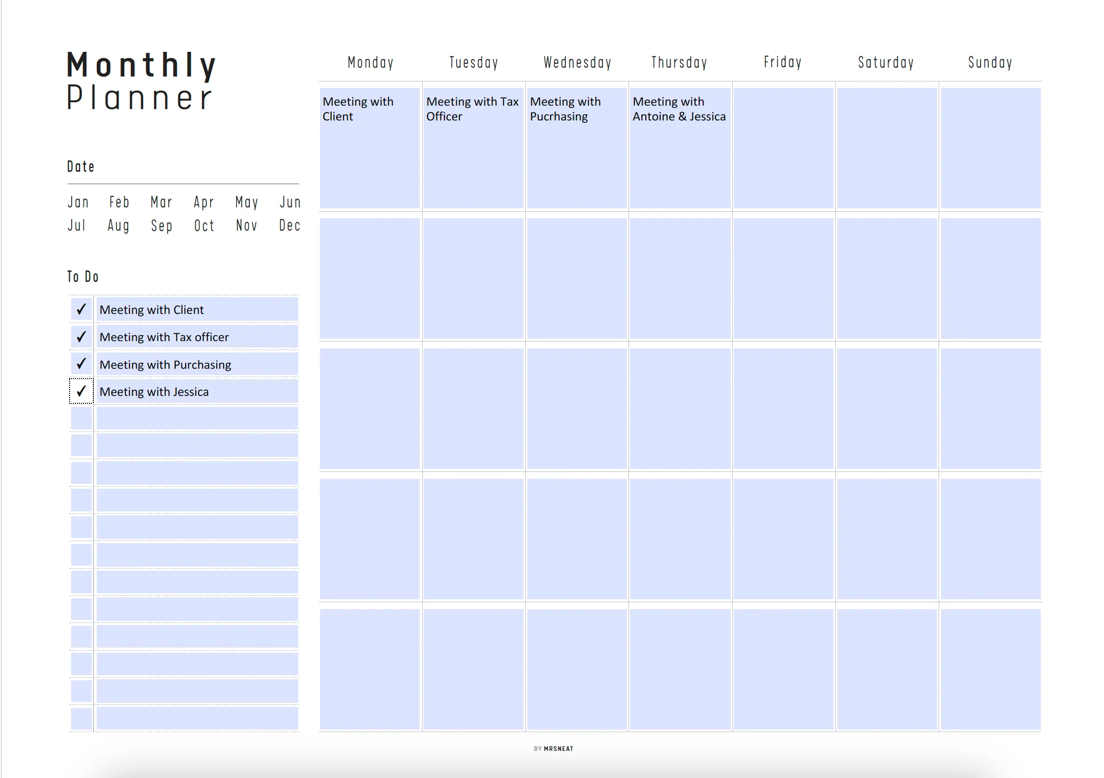Simple Monthly Planner Printable - M245
