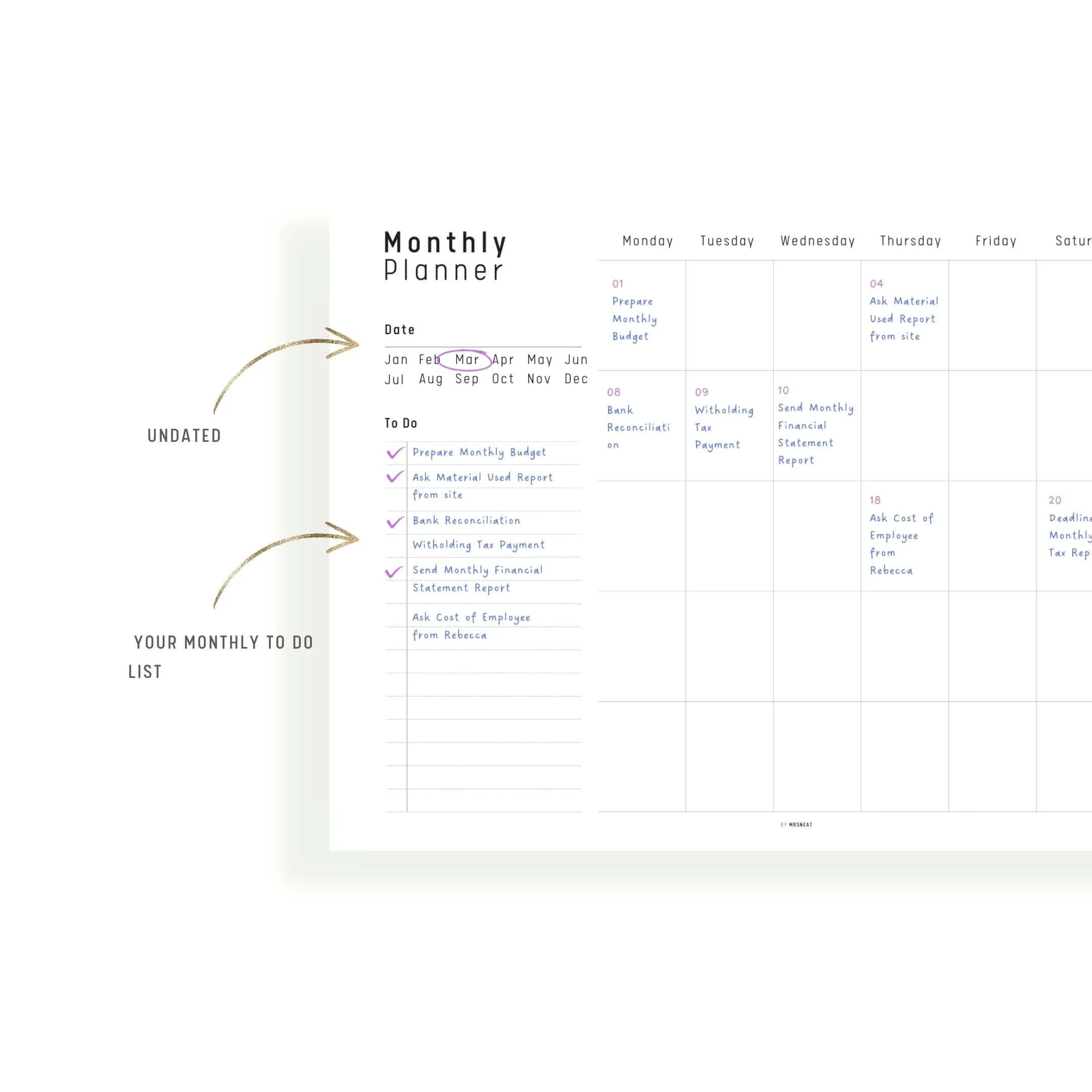 Simple Monthly Planner Printable - M245