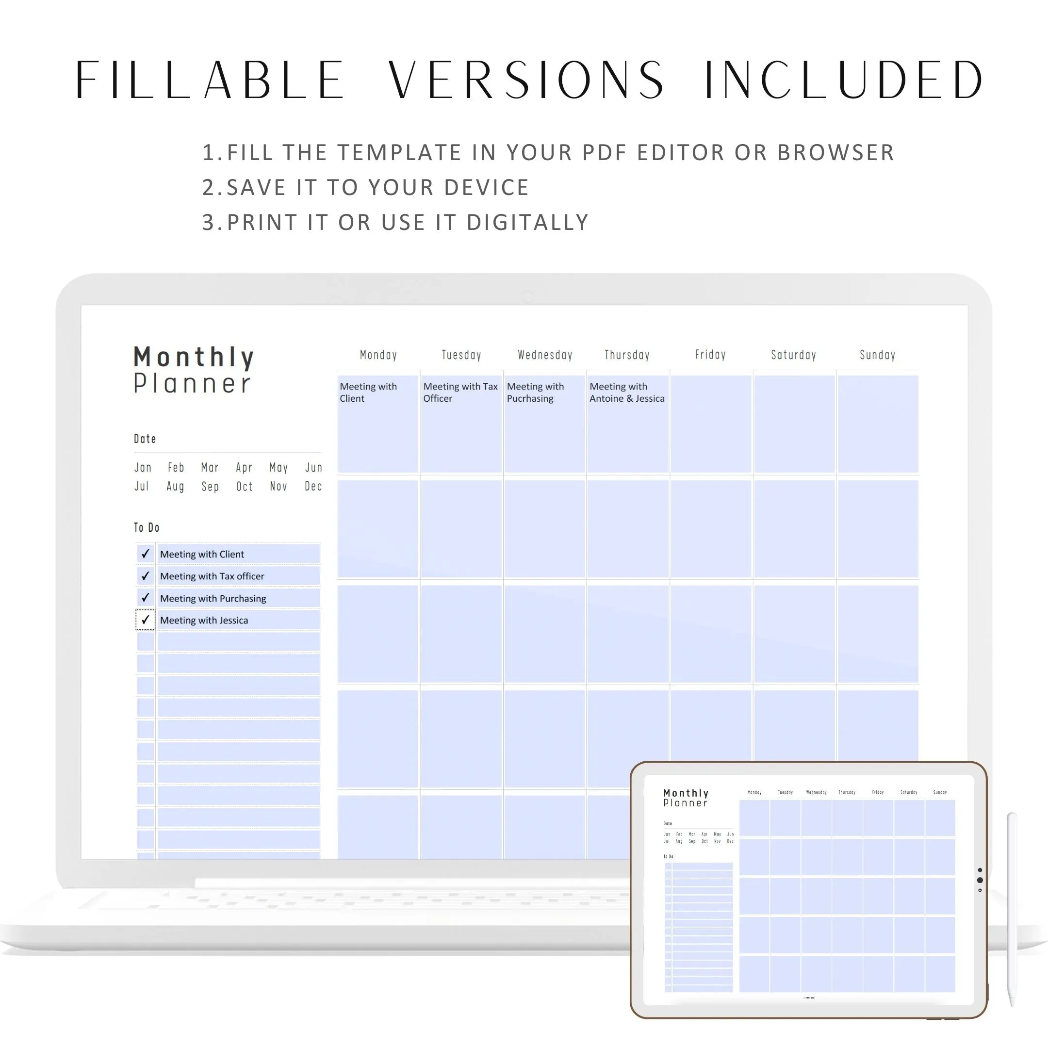 Simple Monthly Planner Printable - M245