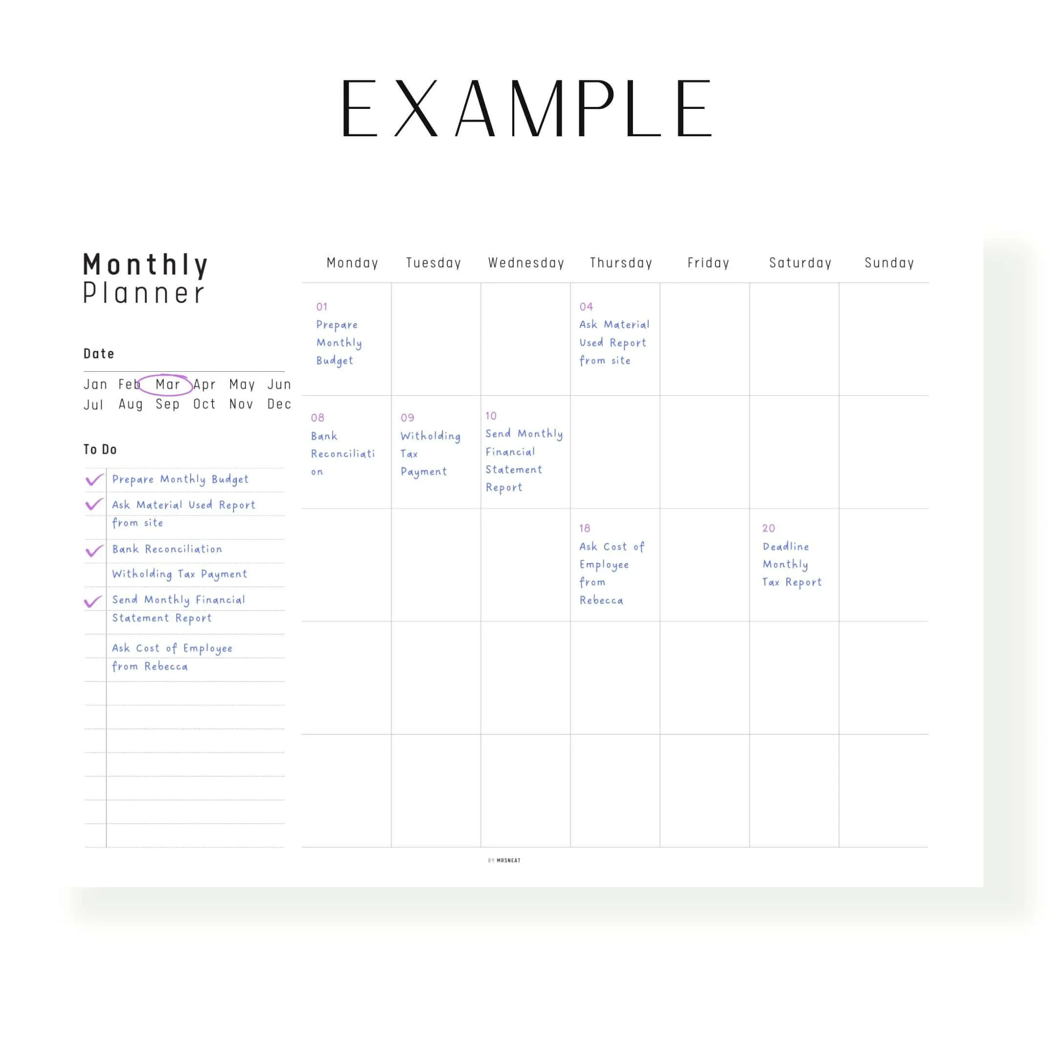 Simple Monthly Planner Printable - M245