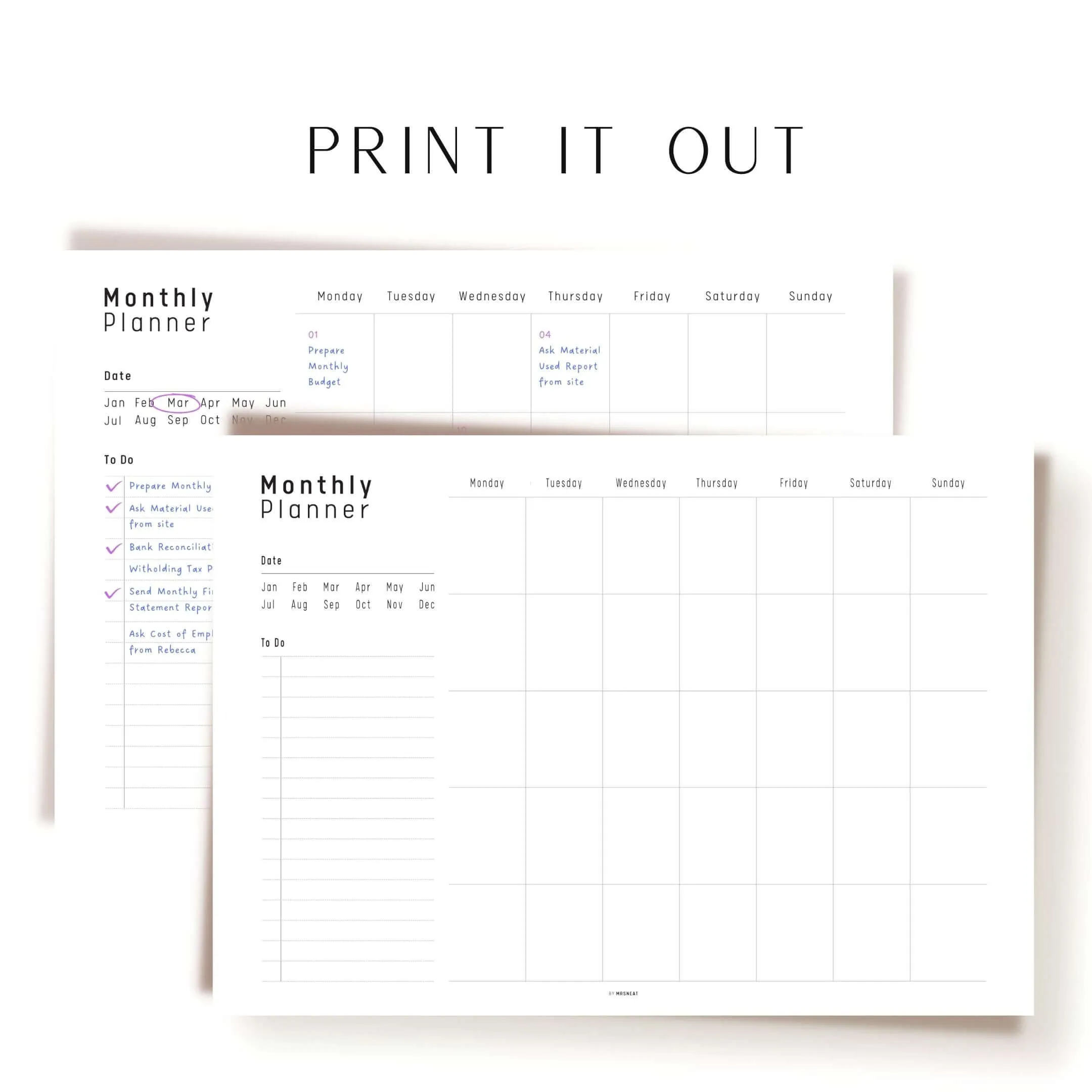 Simple Monthly Planner Printable - M245