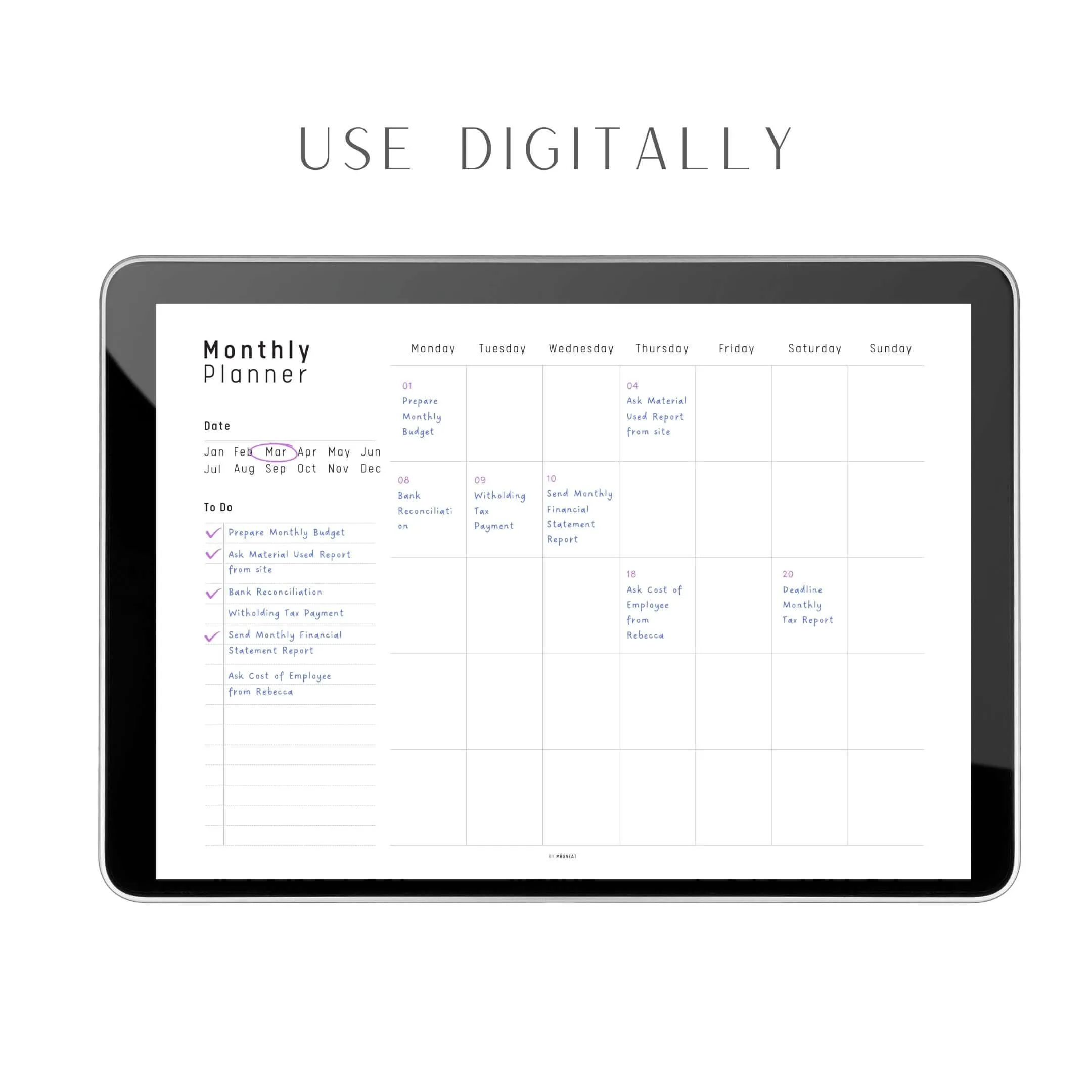 Simple Monthly Planner Printable - M245