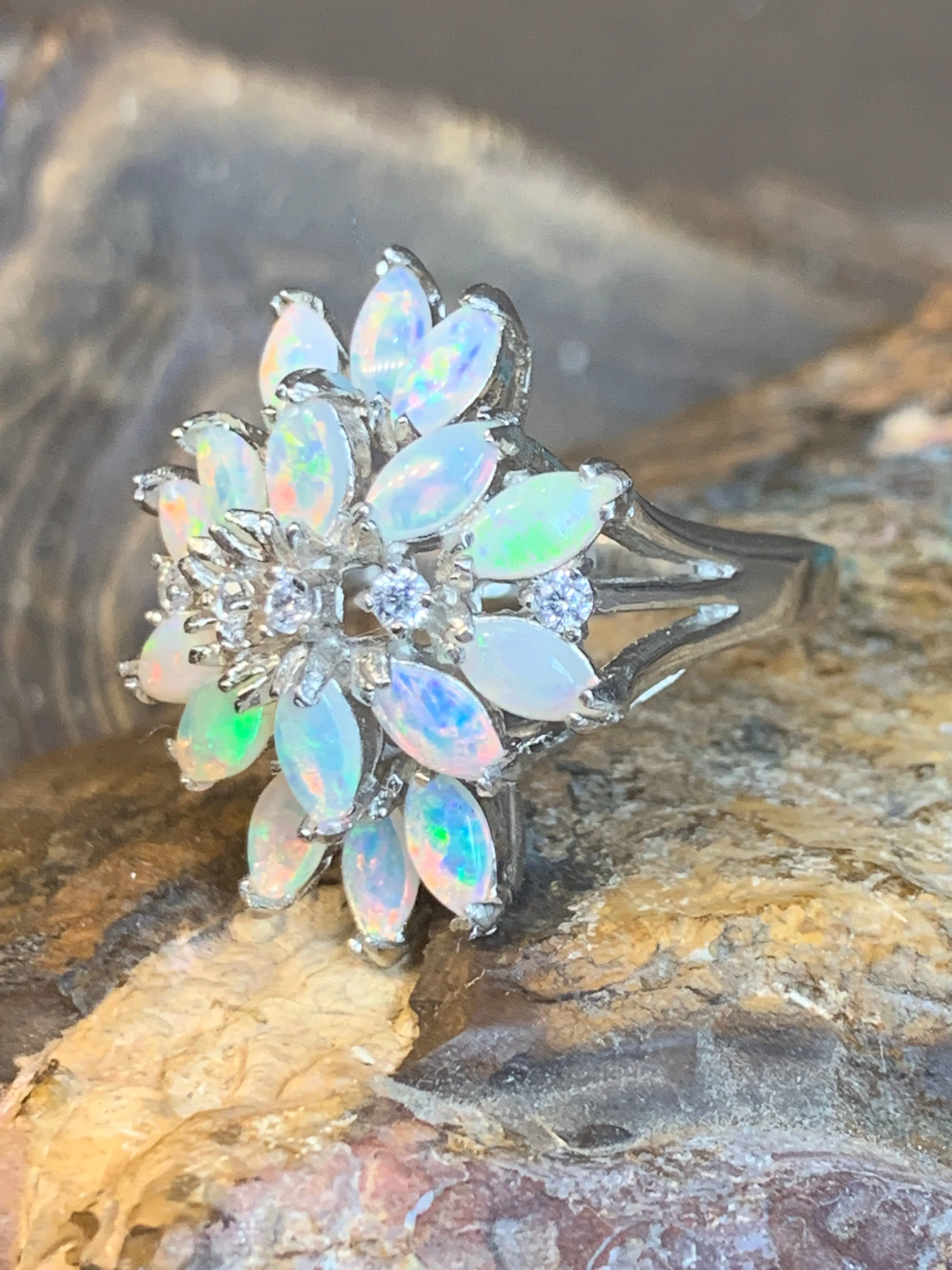 STERLING SILVER OPAL LOTUS RING