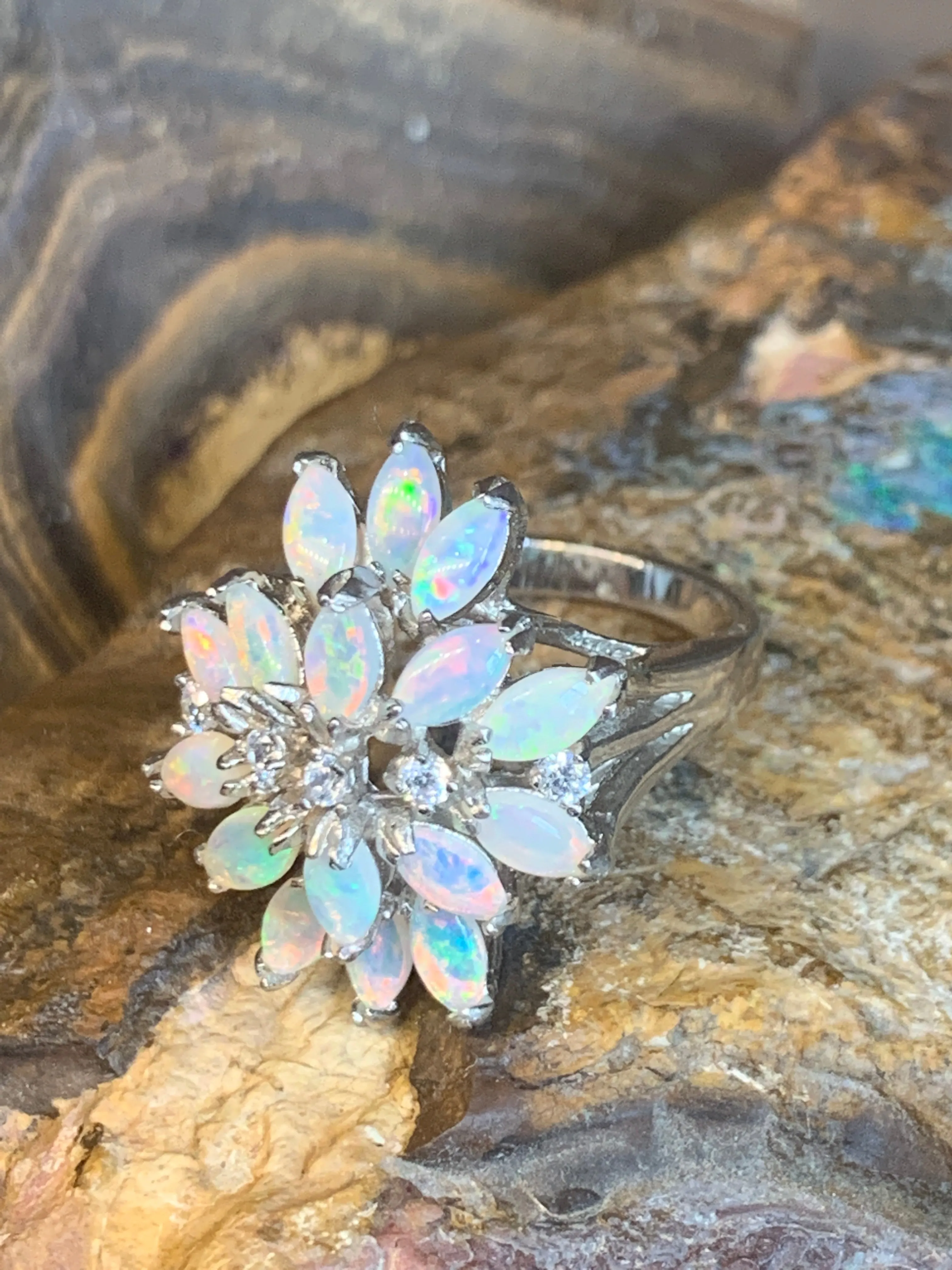 STERLING SILVER OPAL LOTUS RING