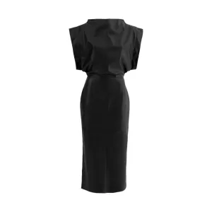 Stylish Sleeveless Faux Leather Dress Black