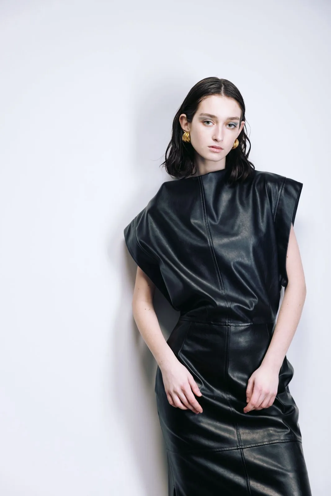 Stylish Sleeveless Faux Leather Dress Black