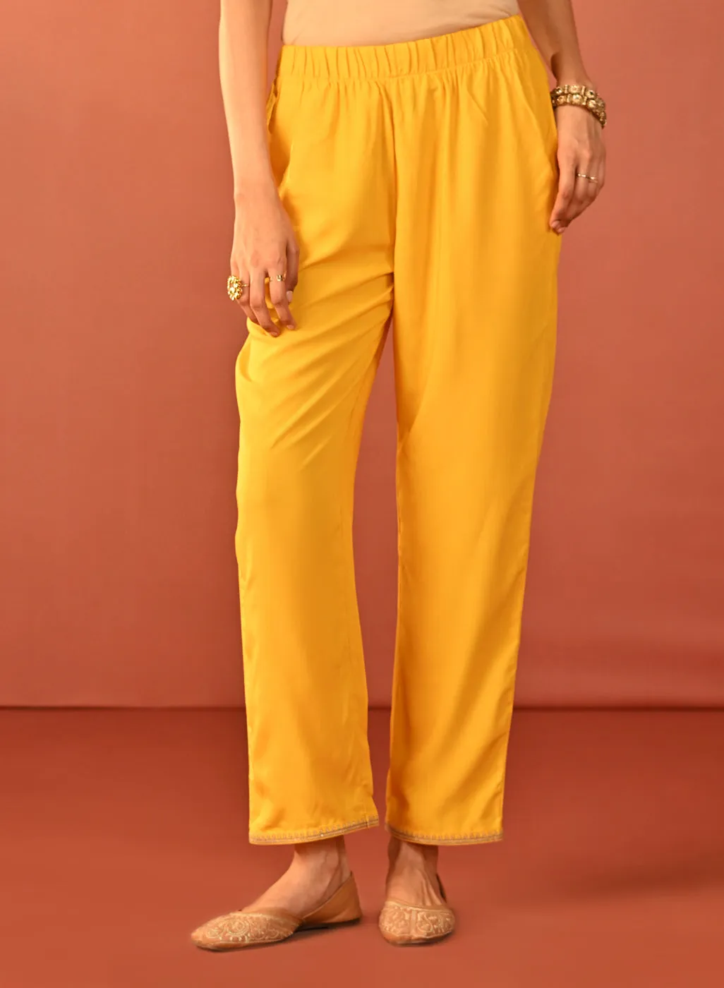 Uroosa Chrome Yellow Embroidered Cotton Kurta Set for Women