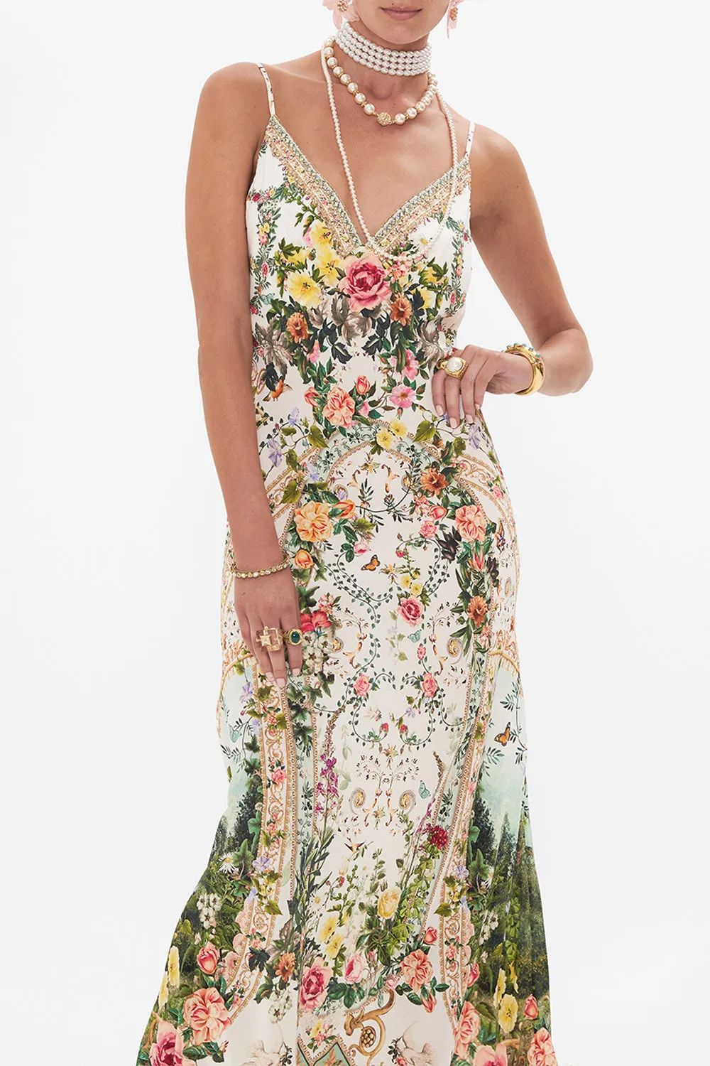 V NECK FULL LENGTH BIAS SLIP DRESS RENAISSANCE ROMANCE