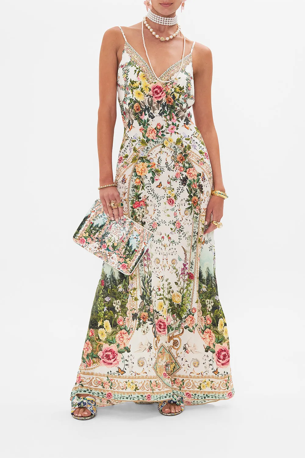 V NECK FULL LENGTH BIAS SLIP DRESS RENAISSANCE ROMANCE