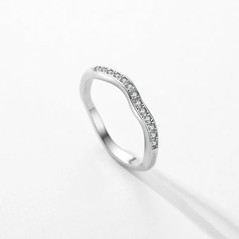 Wave Zircon Sterling Silver Ring for Women - Size 5-10