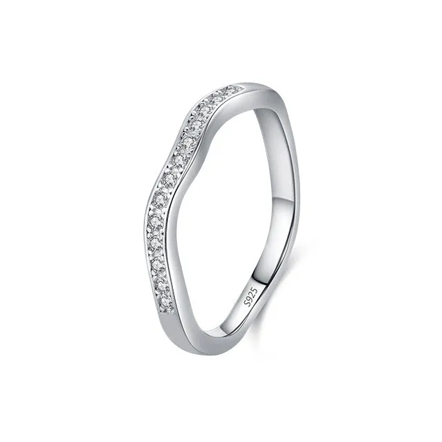 Wave Zircon Sterling Silver Ring for Women - Size 5-10