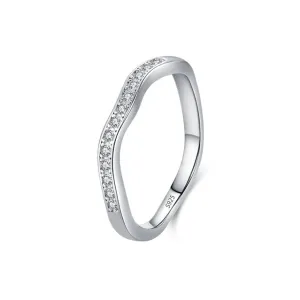 Wave Zircon Sterling Silver Ring for Women - Size 5-10