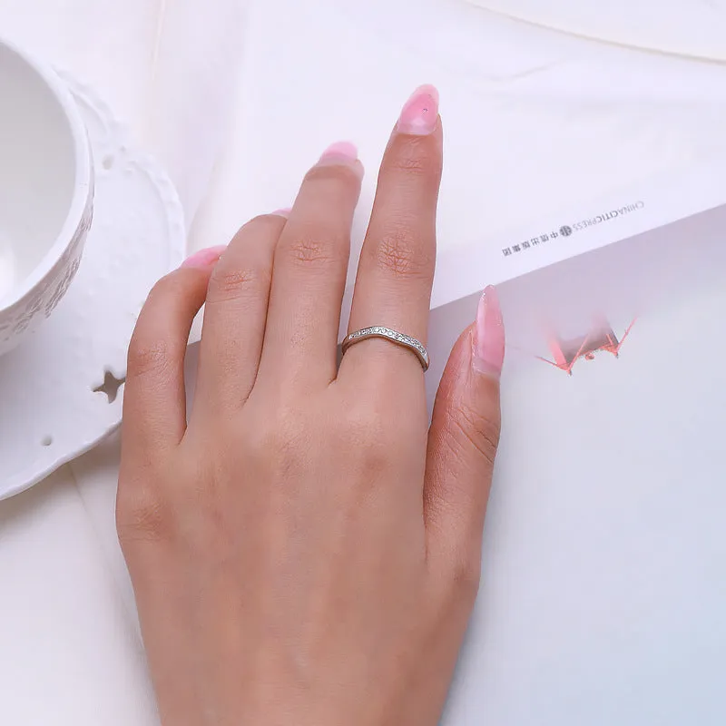 Wave Zircon Sterling Silver Ring for Women - Size 5-10