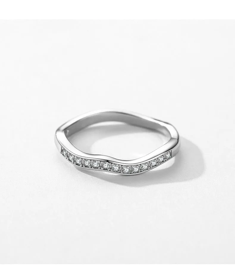 Wave Zircon Sterling Silver Ring for Women - Size 5-10