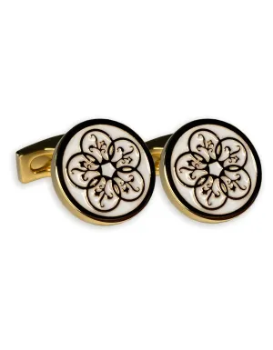White Enamel Gold Logo Cufflink