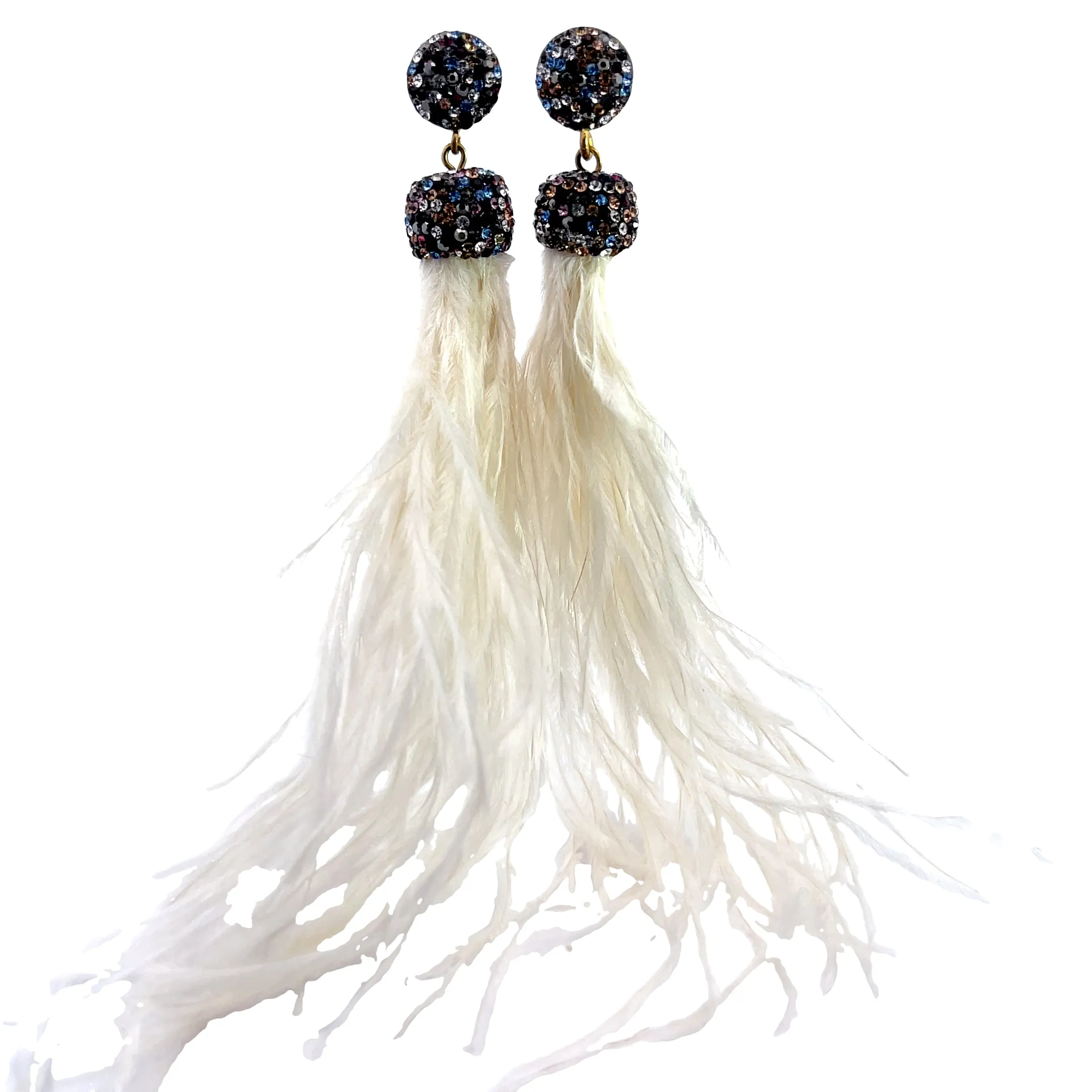White Feather & Crystal Sterling Silver Earring