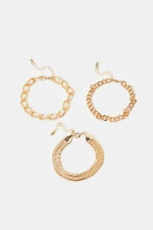 Women Gold Embellished Bracelet Set (3 Piece)