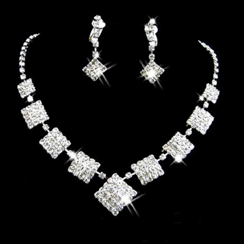 Women Rhinestone Silver Plated Necklace Earrings Sets