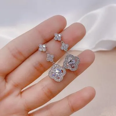 Women Simple Flower Tassel Long Style Earrings