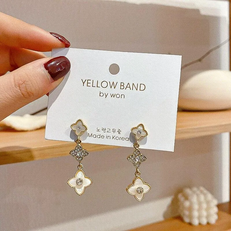 Women Simple Flower Tassel Long Style Earrings