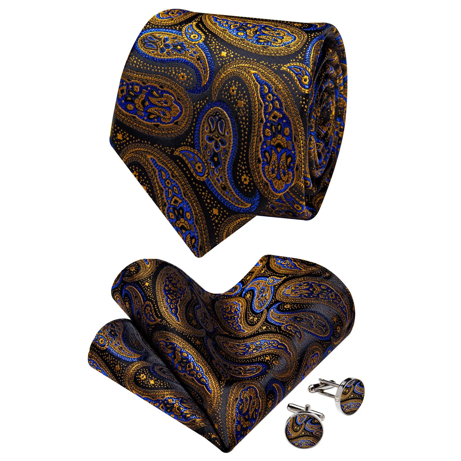 YourTies Mens Tie Teal Black Gold Paisley Jacquard Necktie Set